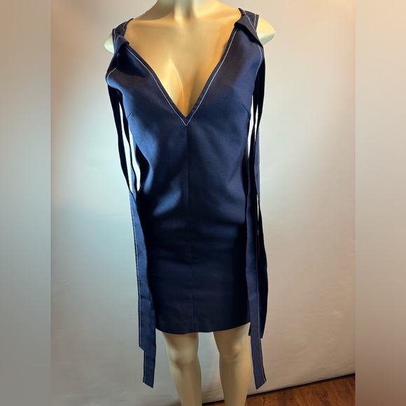 Zow Zow Shoulder Bow Mini Dress Navy Blue Small Similar To Chloé Dress Rare Find - Picture 10 of 16